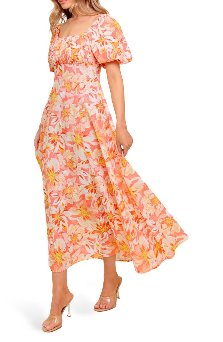 FLYING TOMATO Print Midi Dress, Alternate, color, Coral