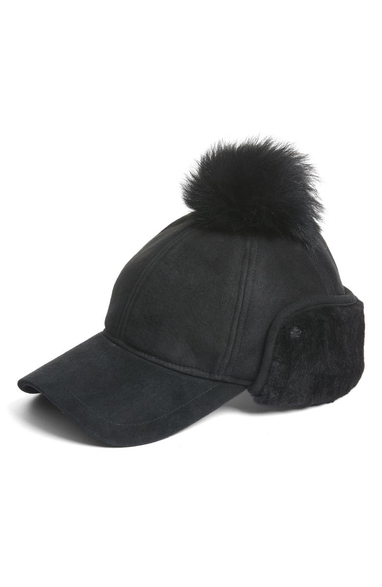 UGG’s Women’s Trapper Hat with Grey Pom. UGG Up Flap Hat Stormy Grey Suede Fur Trapper Hat Womens One  main image 4