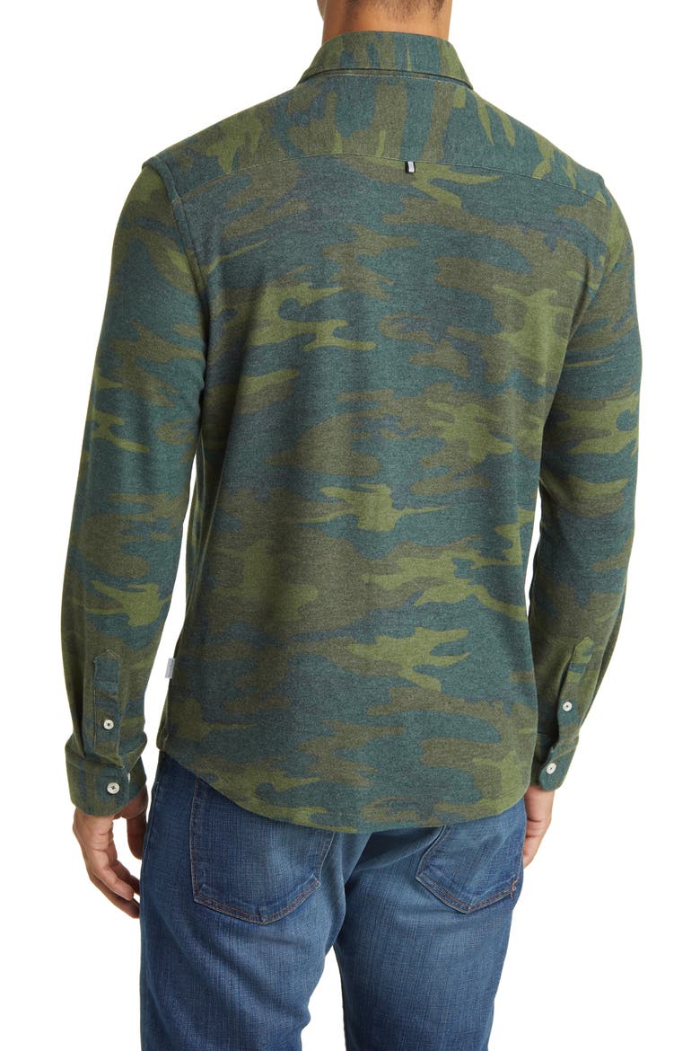 Camo Wrinkle Resistant Tech Fleece Button-Up Shirt, Alternate, color, OLIVE GREEN