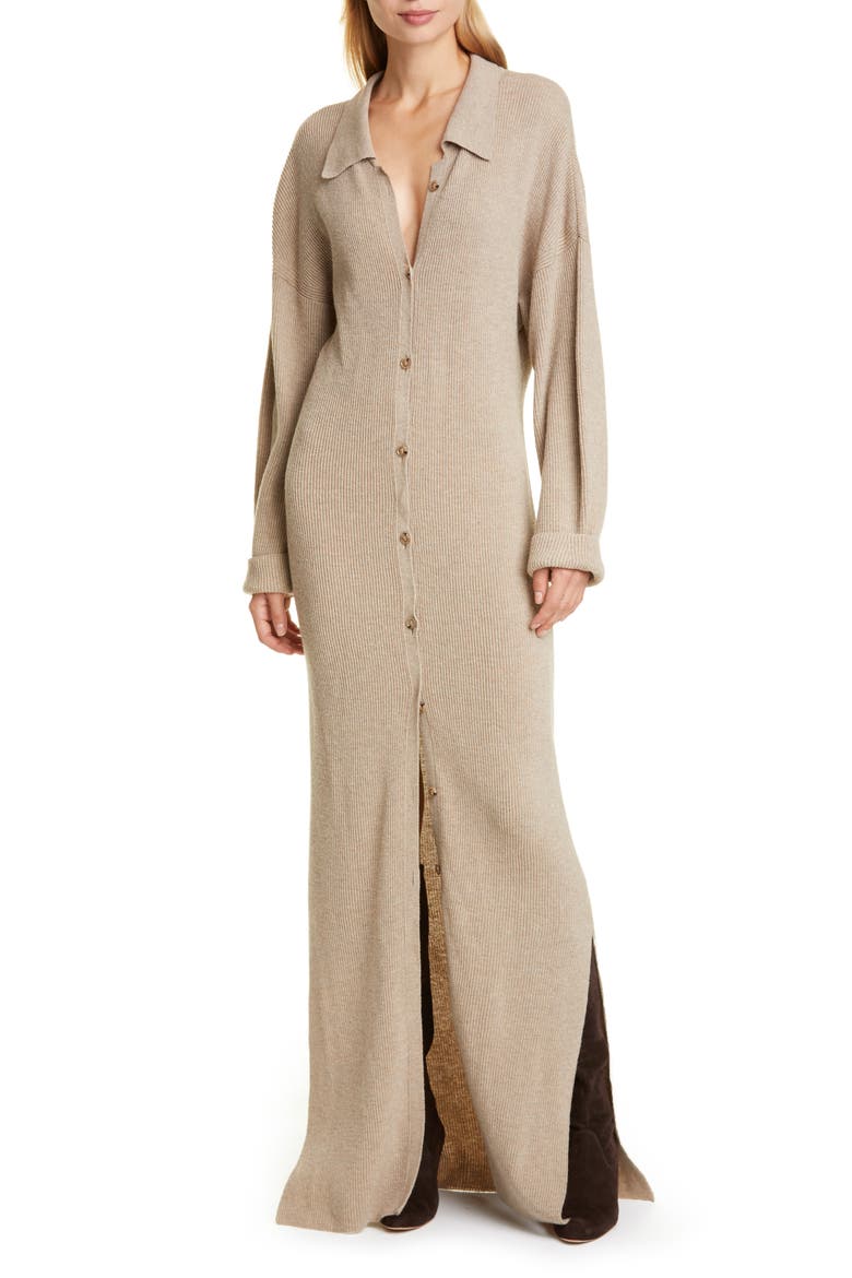 Bella Long Sleeve Merino Wool & Cashmere Blend Sweater Dress, Main, color, STONE
