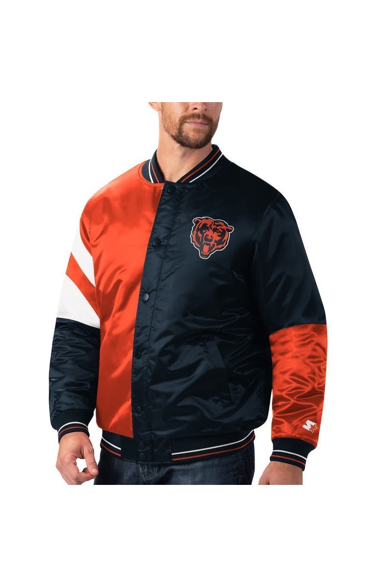 STARTER Men's Starter Navy/Orange Chicago Bears Leader Varsity Satin Full-Snap Jacket, Alternate, color, 