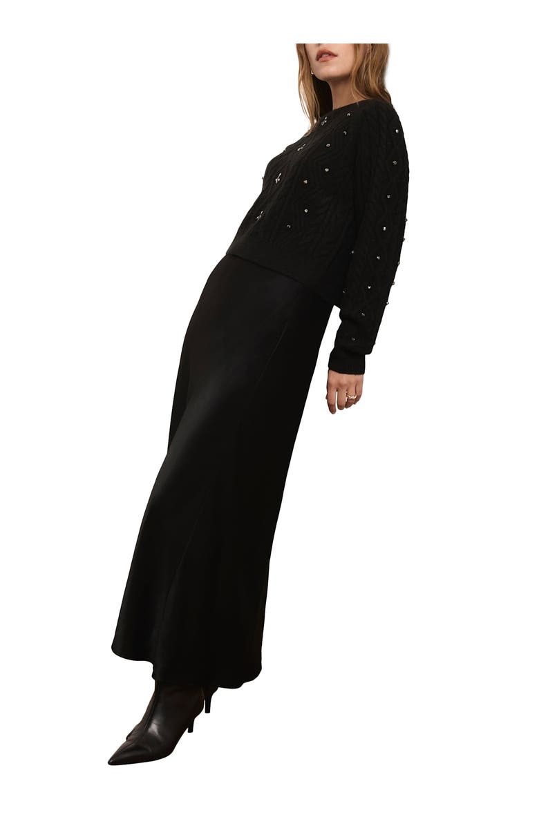 MINT VELVET Layered Embellished sweater Maxi Dress, Alternate, color, Black