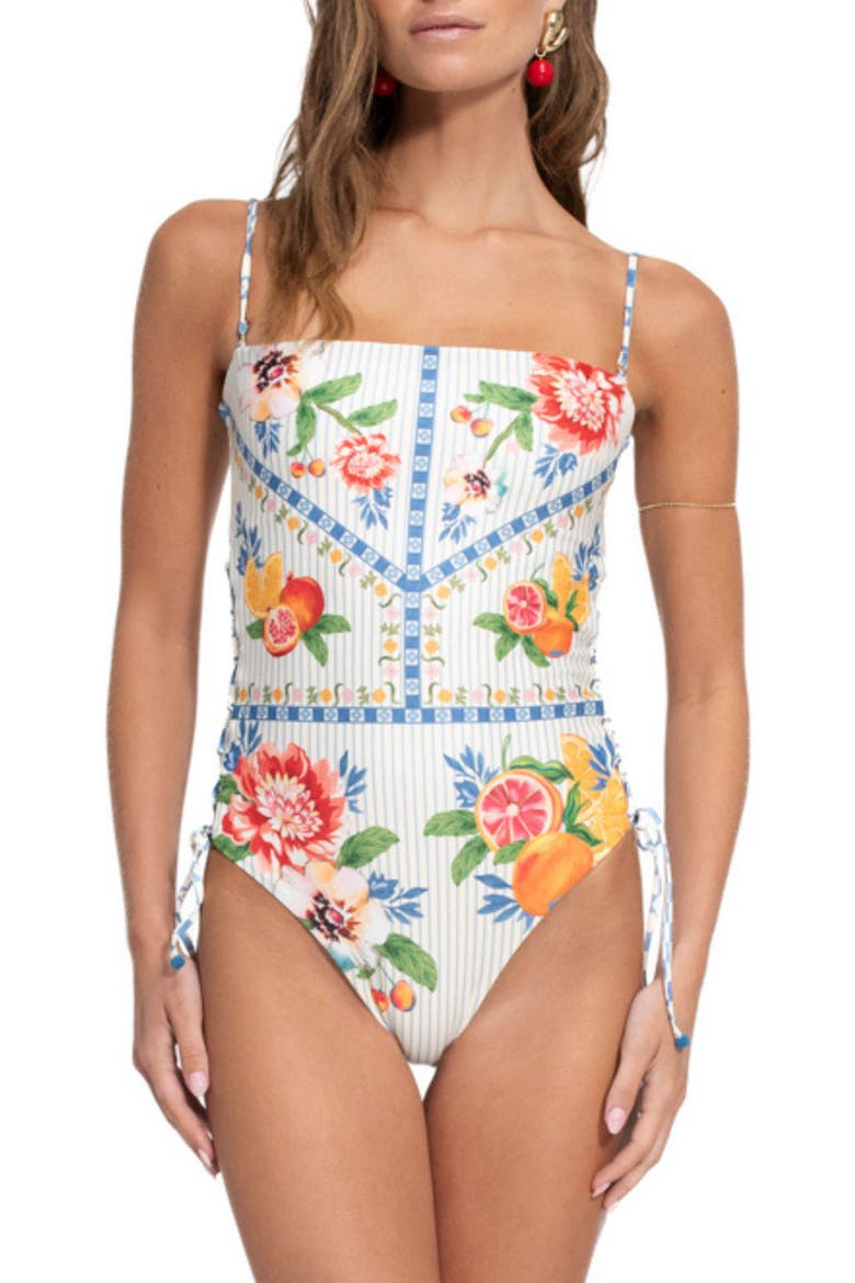 Posh Basket Lace-Up Side One-Piece Swimsuit, Main, color, MULTICOLOR