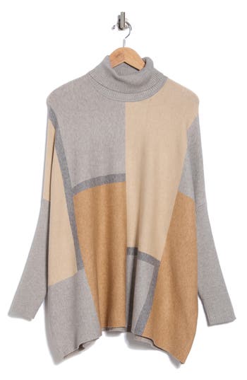 Joseph A Printed Turtleneck Poncho In Multi
