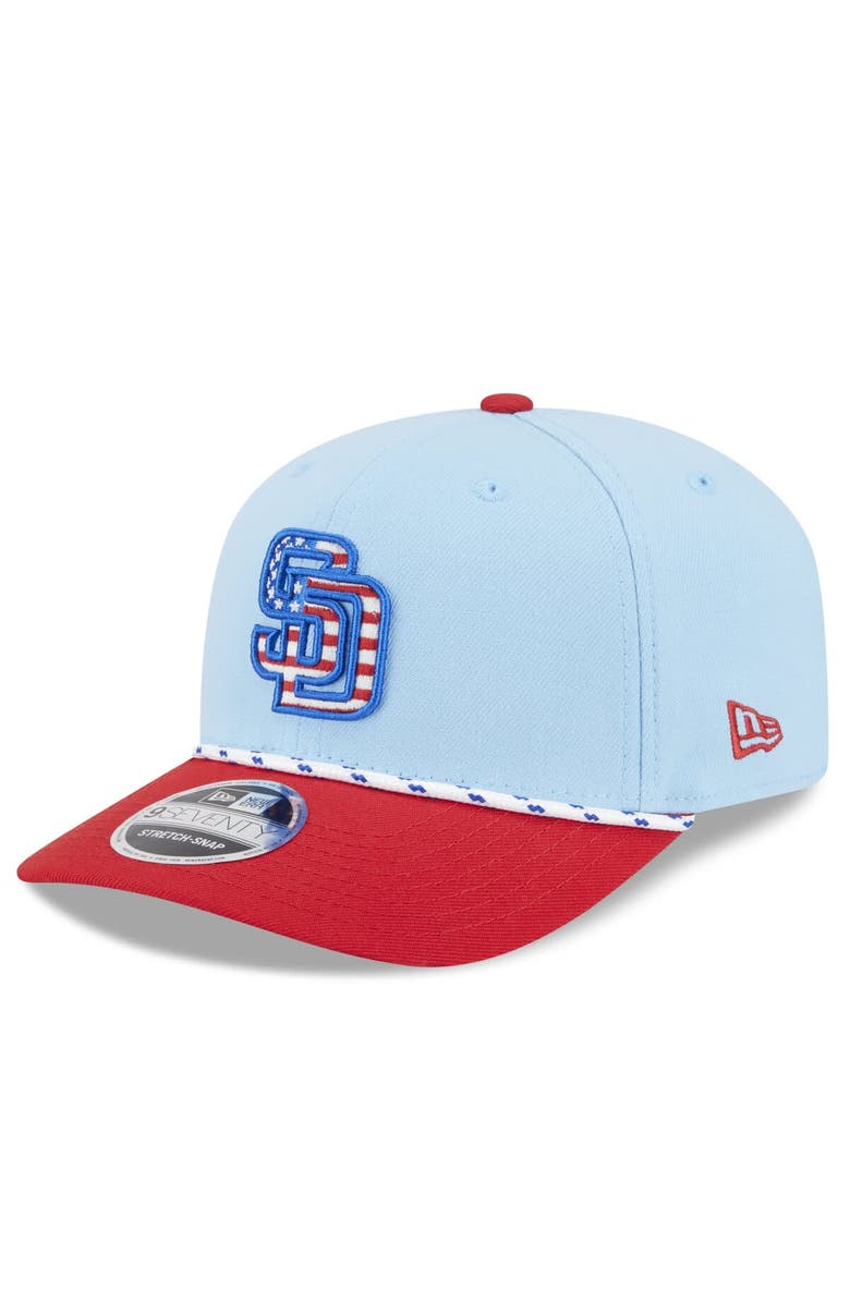 New Era Men's New Era Light Blue/Red San Diego Padres 2025 Fourth of July 9SEVENTY Adjustable Hat, Main, color, 