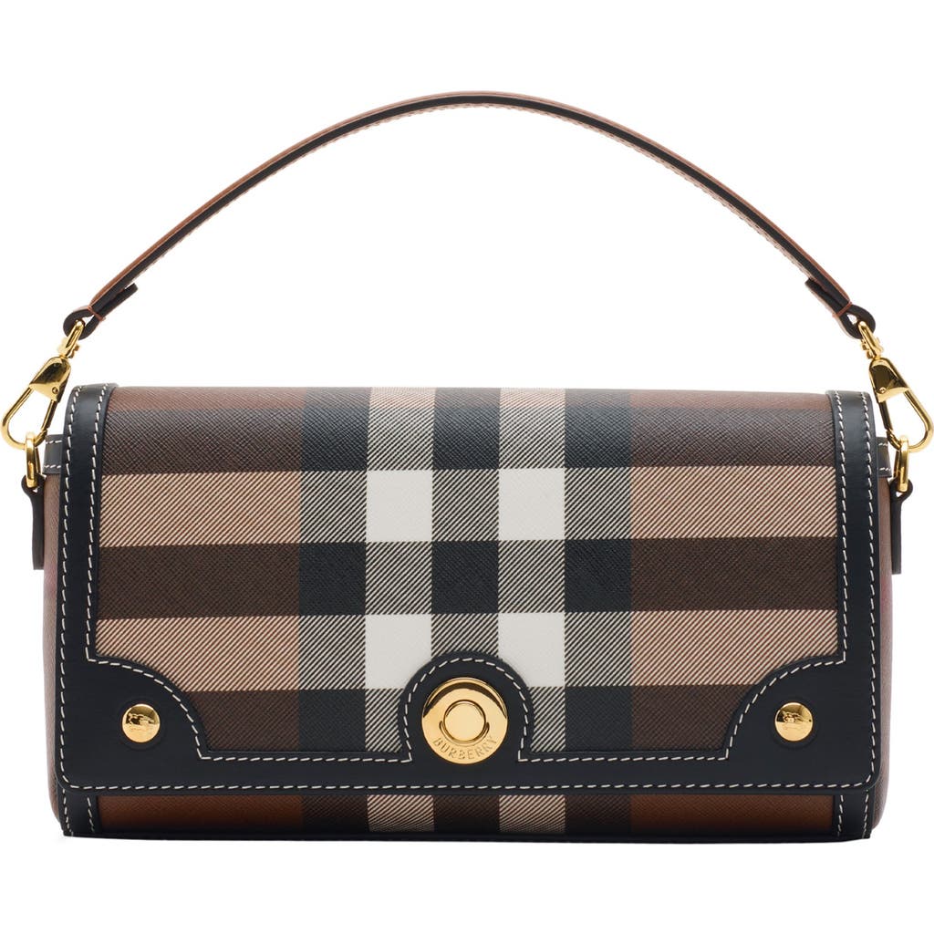 Burberry Womens Dark Birch Brown Note Check-print Woven Cross-body Bag In Brown
