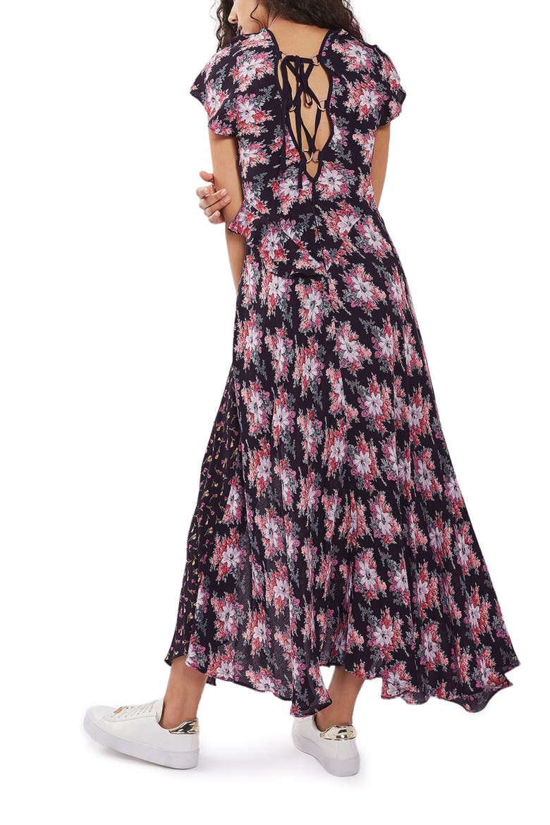 Splice D-Ring Floral Maxi Dress, Alternate, color, BLACK MULTI