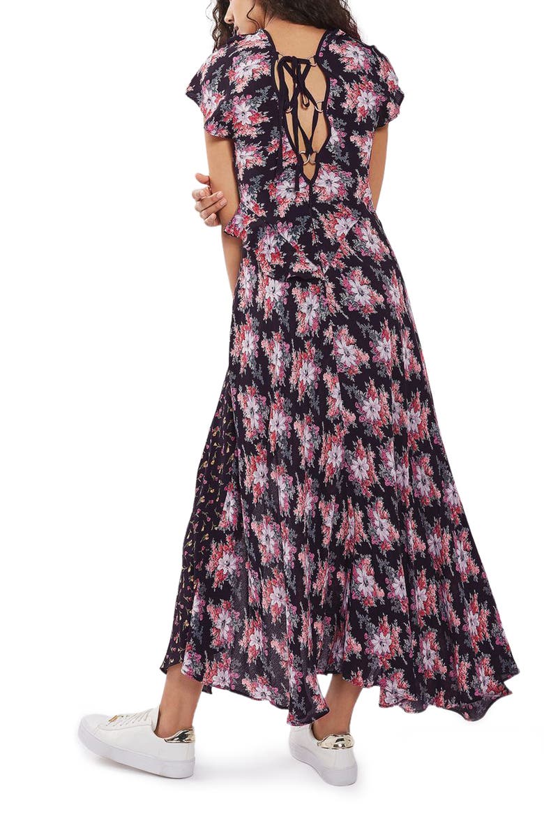 Topshop Splice D-Ring Floral Maxi Dress, Alternate, color, Black Multi