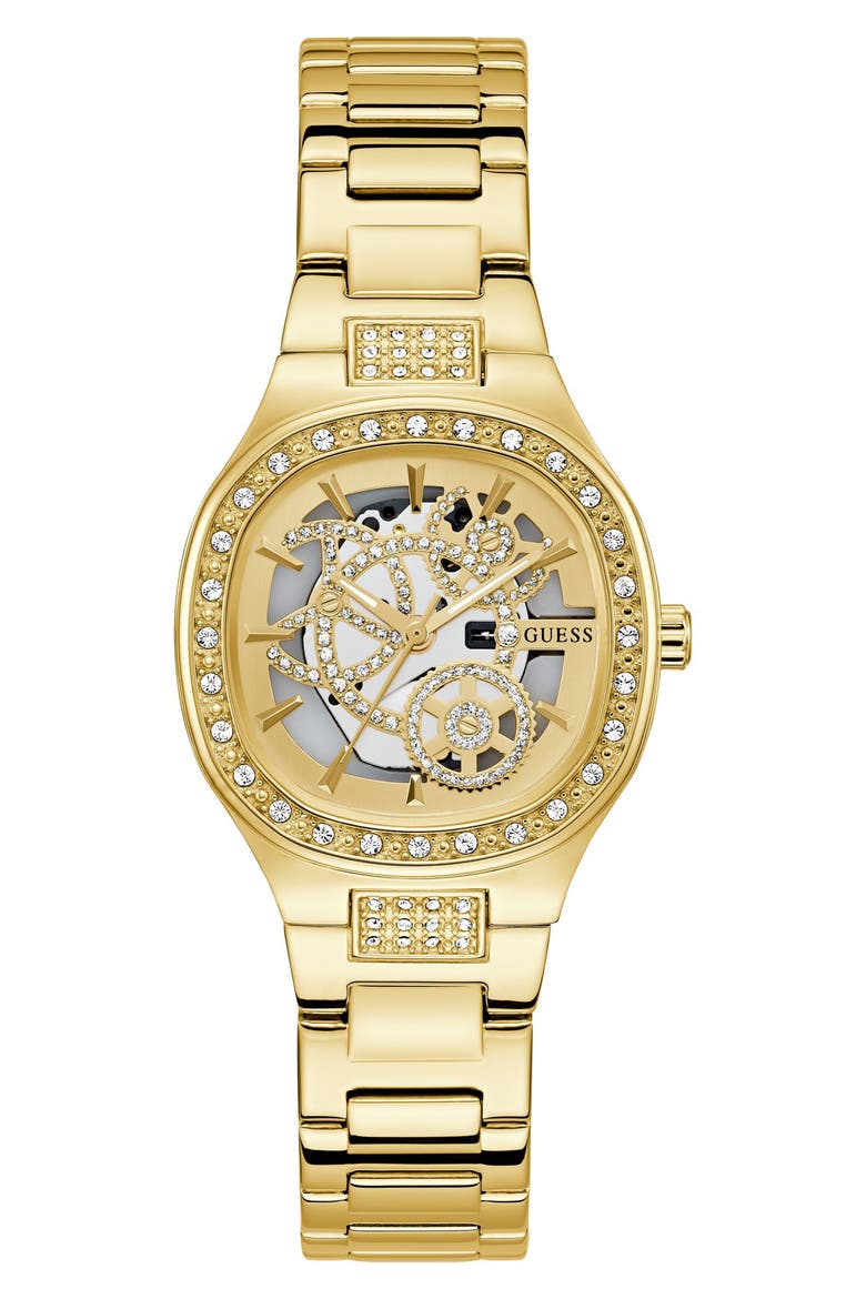 Goldtone & Crystal Skeleton Bracelet Watch, 32mm, Main, color, GOLD TONE