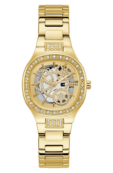 Goldtone & Crystal Skeleton Bracelet Watch, 32mm