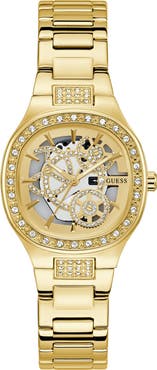 GUESS Goldtone & Crystal Skeleton Bracelet Watch, 32mm