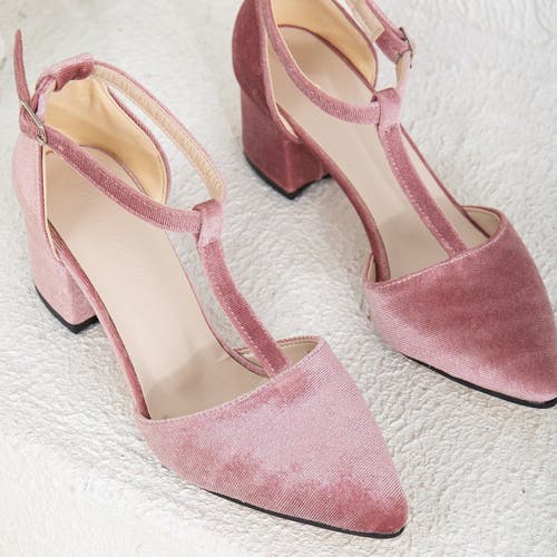 Forever & Always Shoes Anicette Velvet Mary Jane Heels In Rose