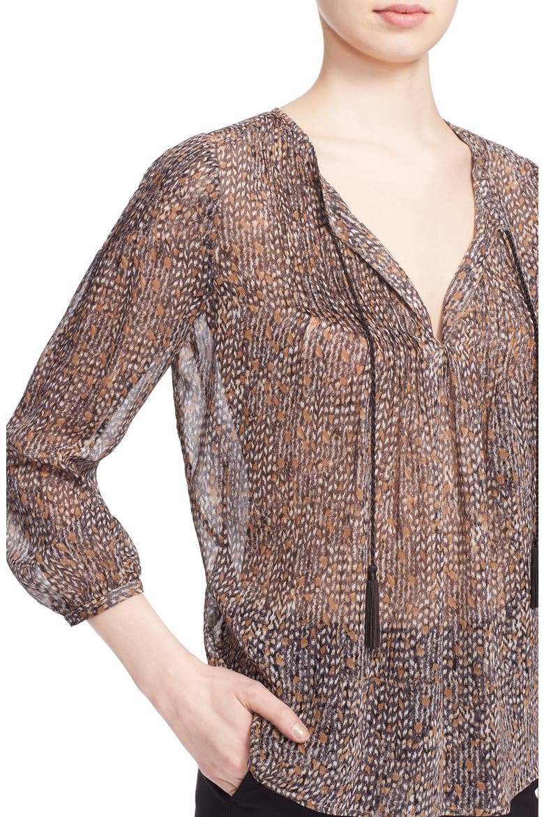 'Suzetta' Split Neck Print Silk Blouse, Alternate, color, CAVIAR