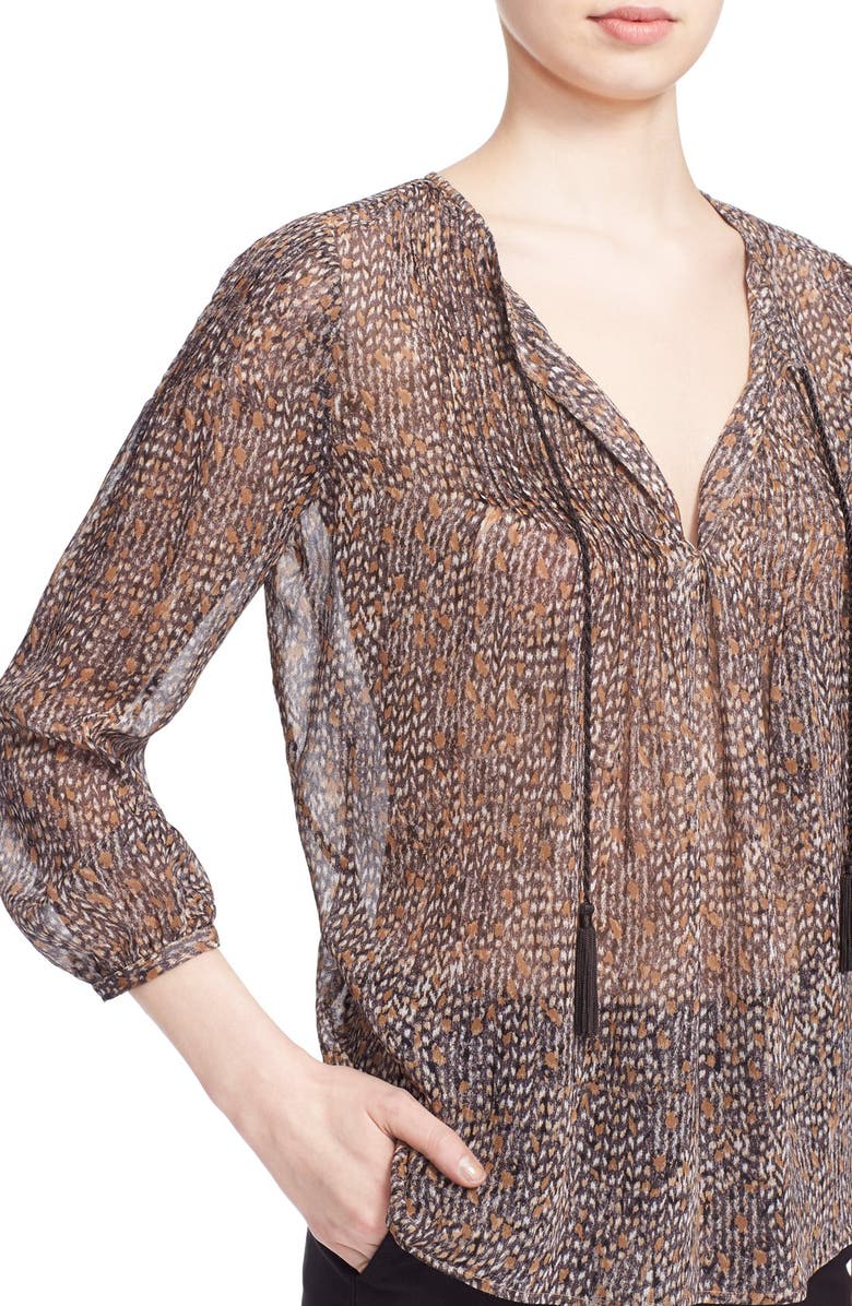 Joie 'Suzetta' Split Neck Print Silk Blouse, Alternate, color, 