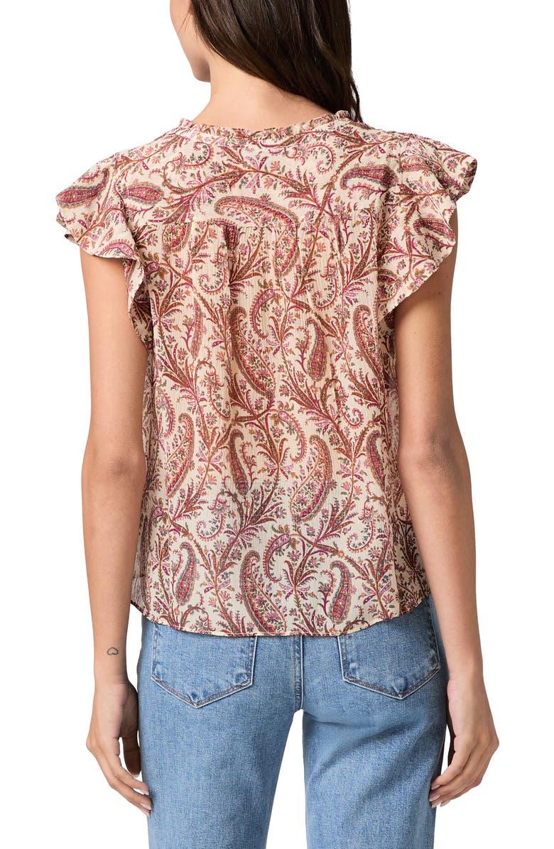 PAIGE Cornelia Flutter Sleeve Silk Top, Alternate, color, Antique White Multi