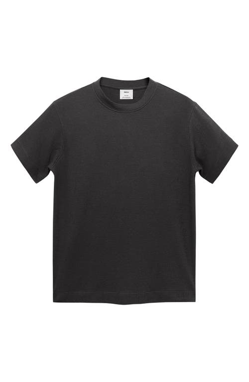 Mango Textured Cotton Blend T-shirt In Gray