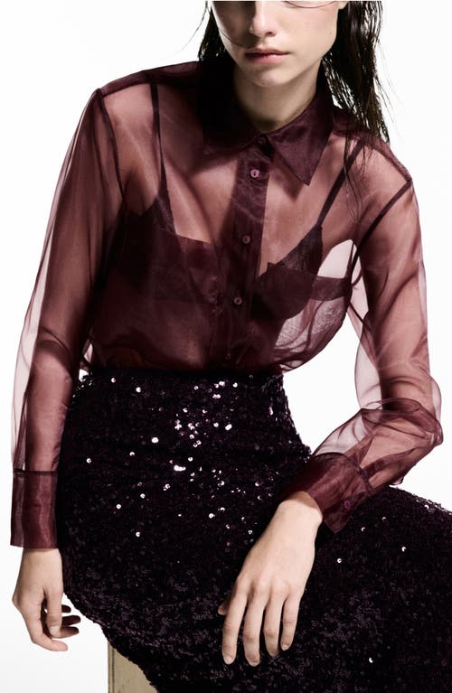 Mango Semi-transparent Blouse With Pockets Burgundy In Burgundy
