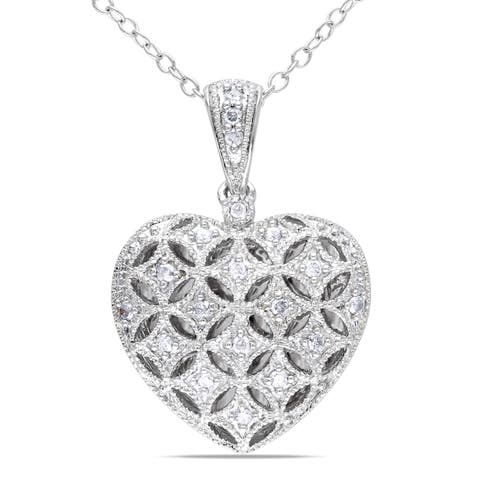 Diamond Heart Pendant Necklace Sterling Silver