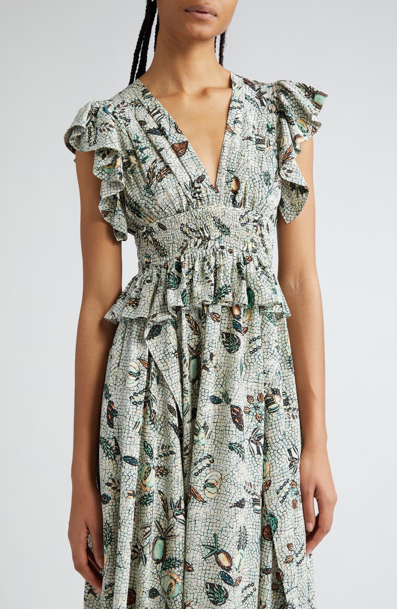 Ulla Johnson Brielle Flutter Sleeve Silk Midi Dress, Alternate, color, 
