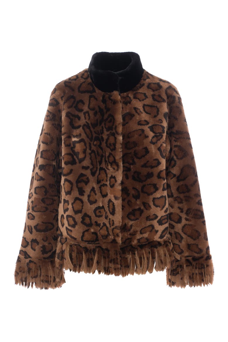 Genuine Shearling Jacket With Fringes, Alternate, color, LPRD/BLACK