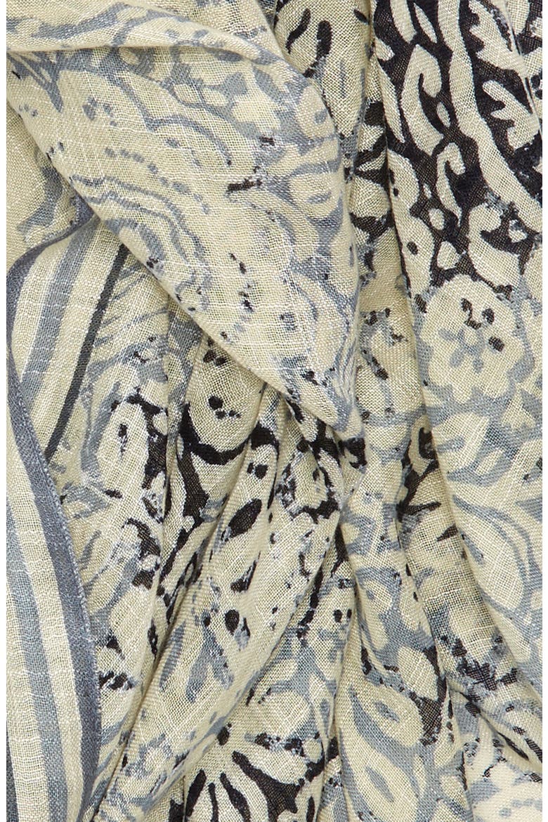 Floral Scarf, Alternate, color, GREY WOODBLOCK FLORAL