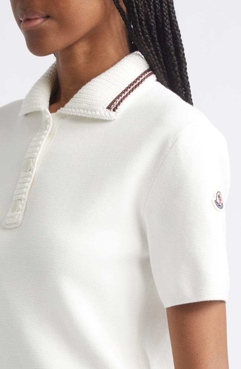 Moncler Knit Collar Cotton Polo, Alternate, color, White