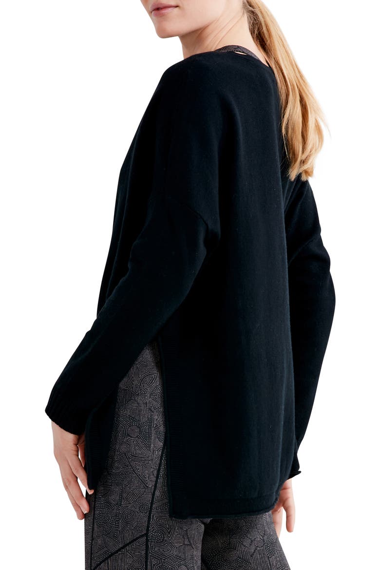 NZ Active Cool Down Side Slit Cotton Blend Sweater, Alternate, color, BLACK ONYX