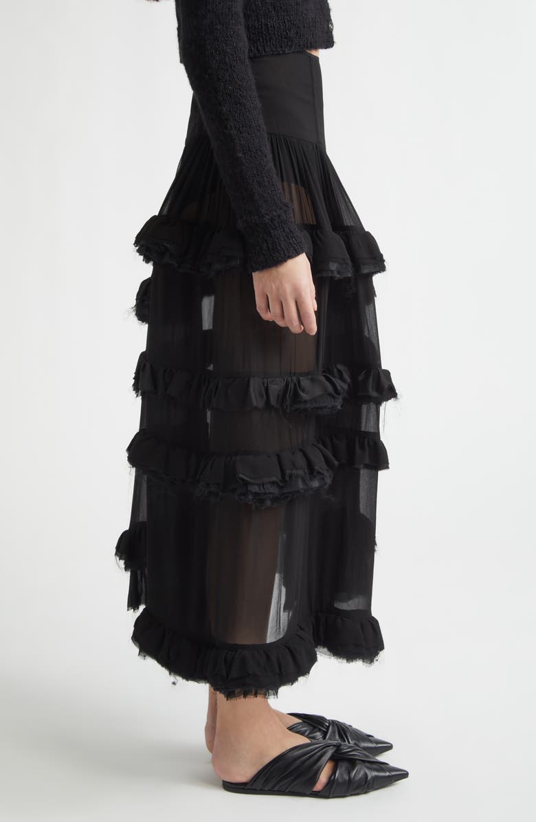 Meruert Tolegen Shifted Chiffon Ruffle Skirt, Alternate, color, Black