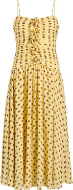 Cinq à Sept Camille Magda Ruched Polka Dot Floral Appliqué Dress