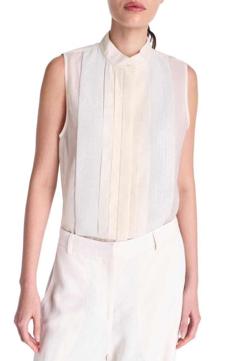 Adele Sequin Cotton & Silk Sleeveless Button-Up Shirt, Main, color, IVORY