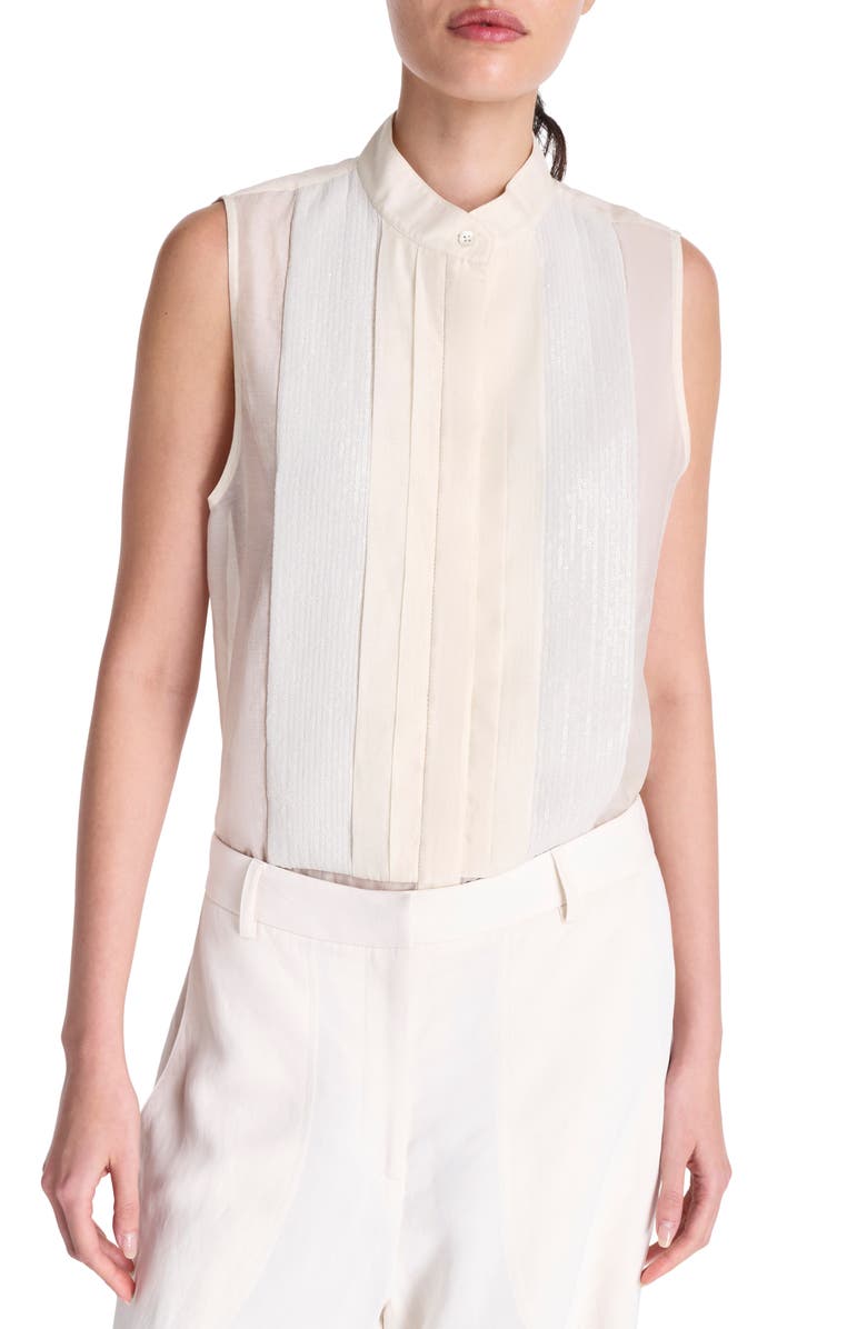 TWP Adele Sequin Cotton & Silk Sleeveless Button-Up Shirt, Main, color, Ivory