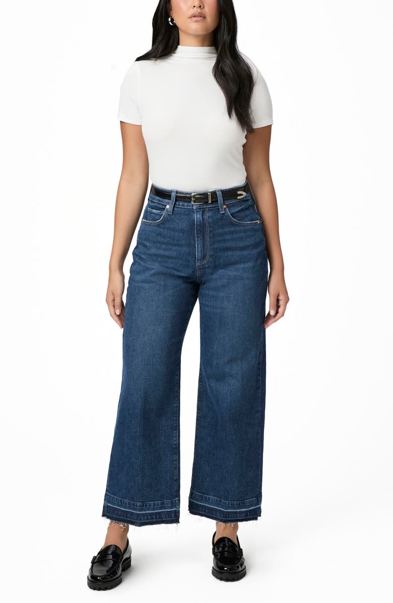 PAIGE Flaunt Spotlight Curvy Release Hem High Waist Ankle Wide Leg Jeans, Alternate, color, Alana Undone Distressed Hem
