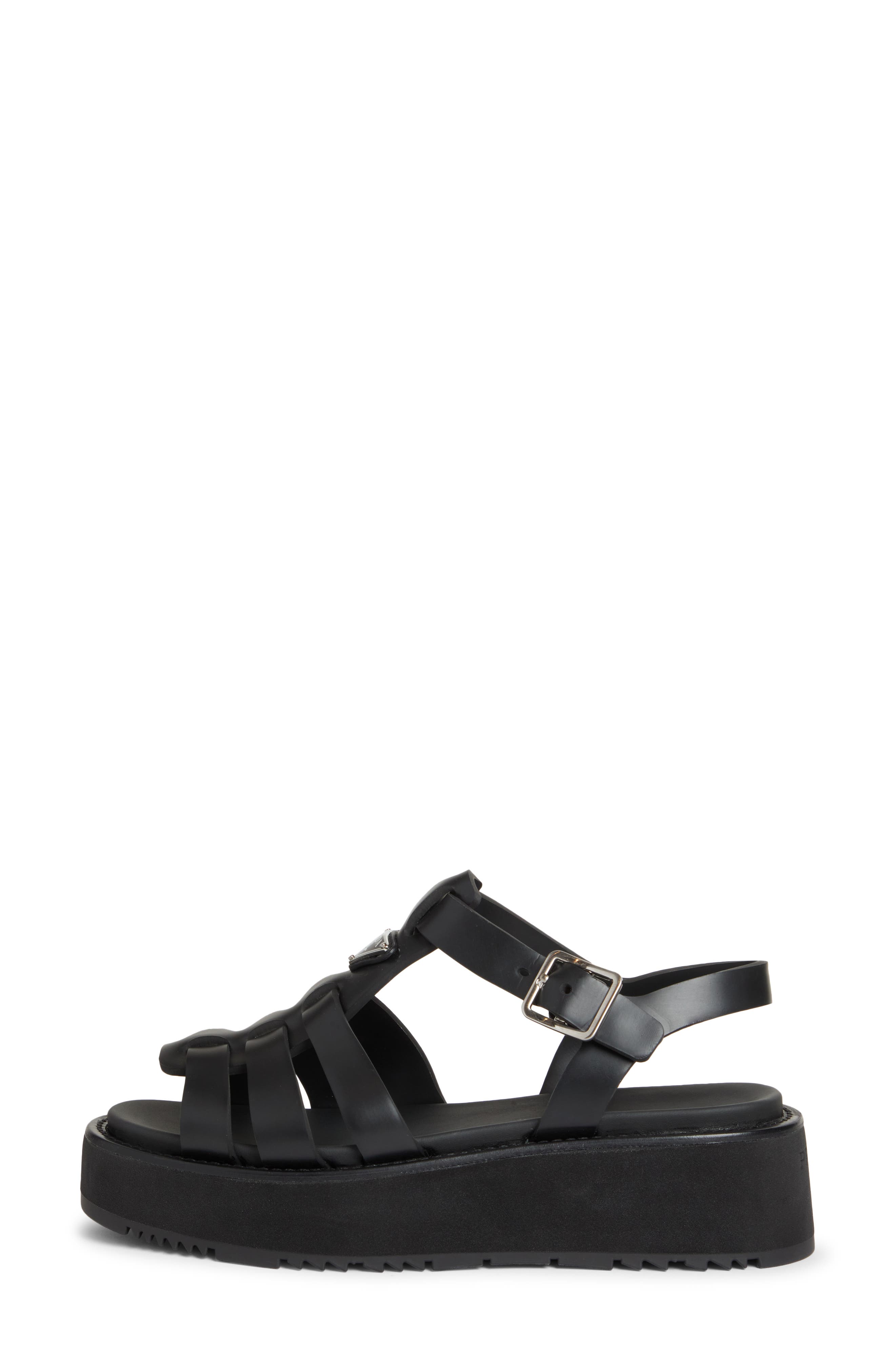 Prada Platform Cage Sandal, Alternate, color, Nero