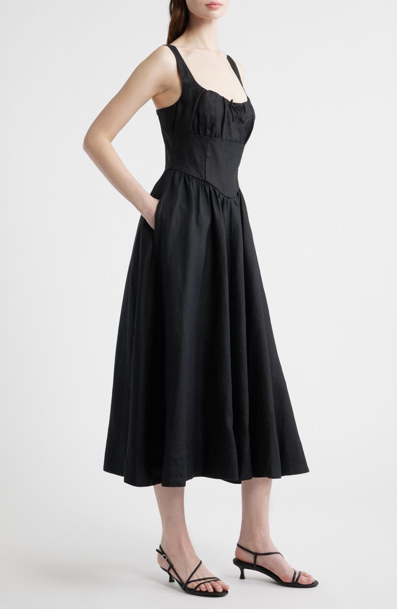 Reformation Balia Linen Sundress, Alternate, color, Black