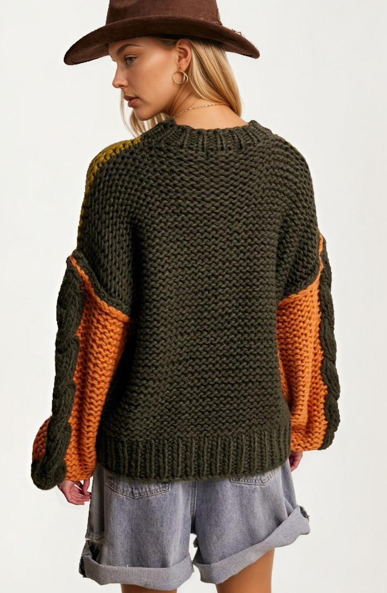 Knit and Lounge Chunky Knit Pullover Sweater, Alternate, color, Olive / Orange / Dark Green