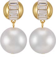 Vince Camuto Pearl Drop Earrings with Baguette Accents