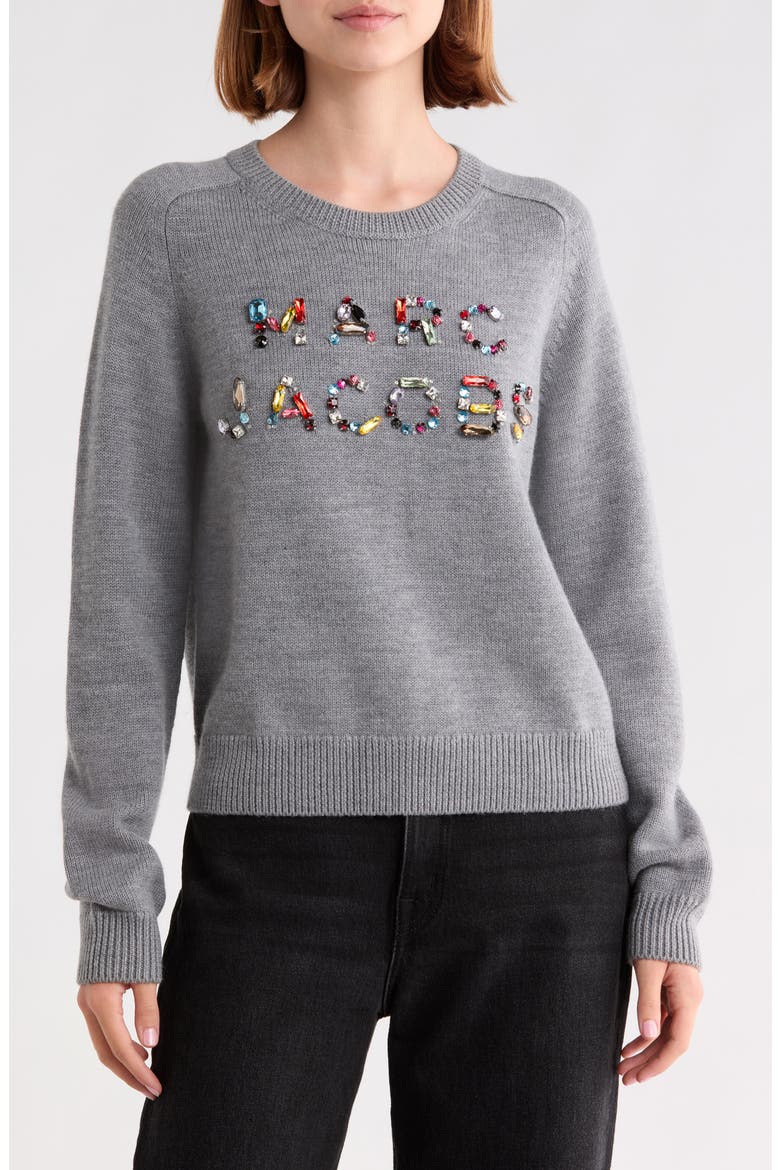 Gem Logo Merino Wool Knit Crewneck Top, Main, color, STEEL GREY