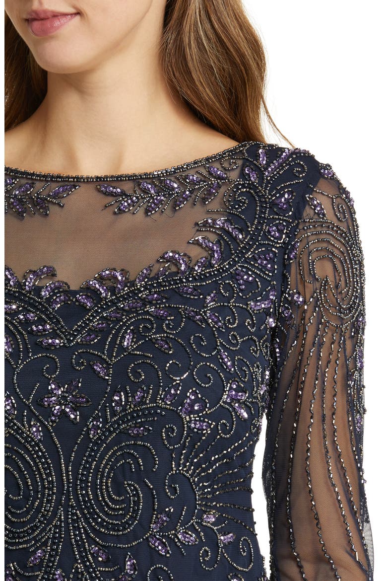 Beaded Cocktail Dress, Alternate, color, NAVY 410