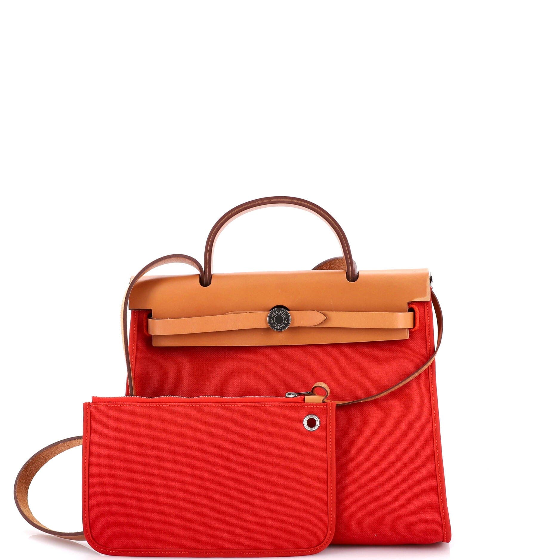 Pre-Owned Hermes Herbag Zip Leather and Toile 31, Alternate, color, Rouge Tomate