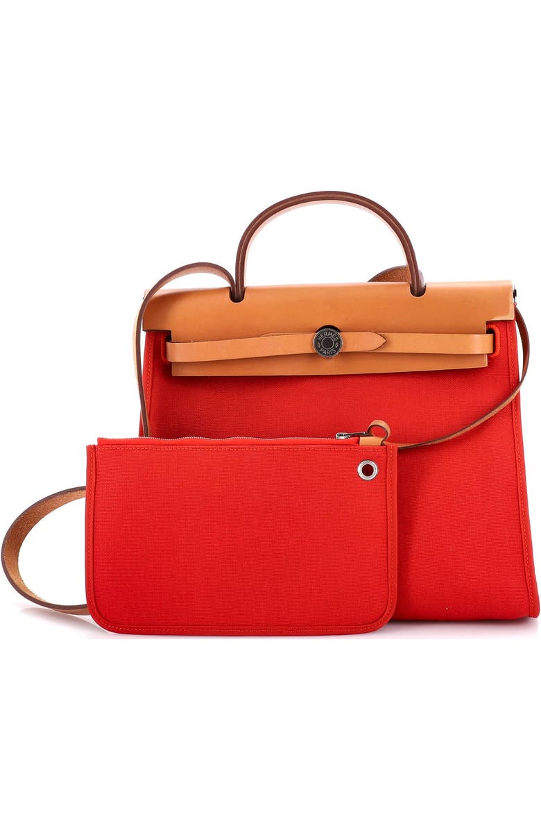 Pre-Owned Hermes Herbag Zip Leather and Toile 31, Alternate, color, Rouge Tomate