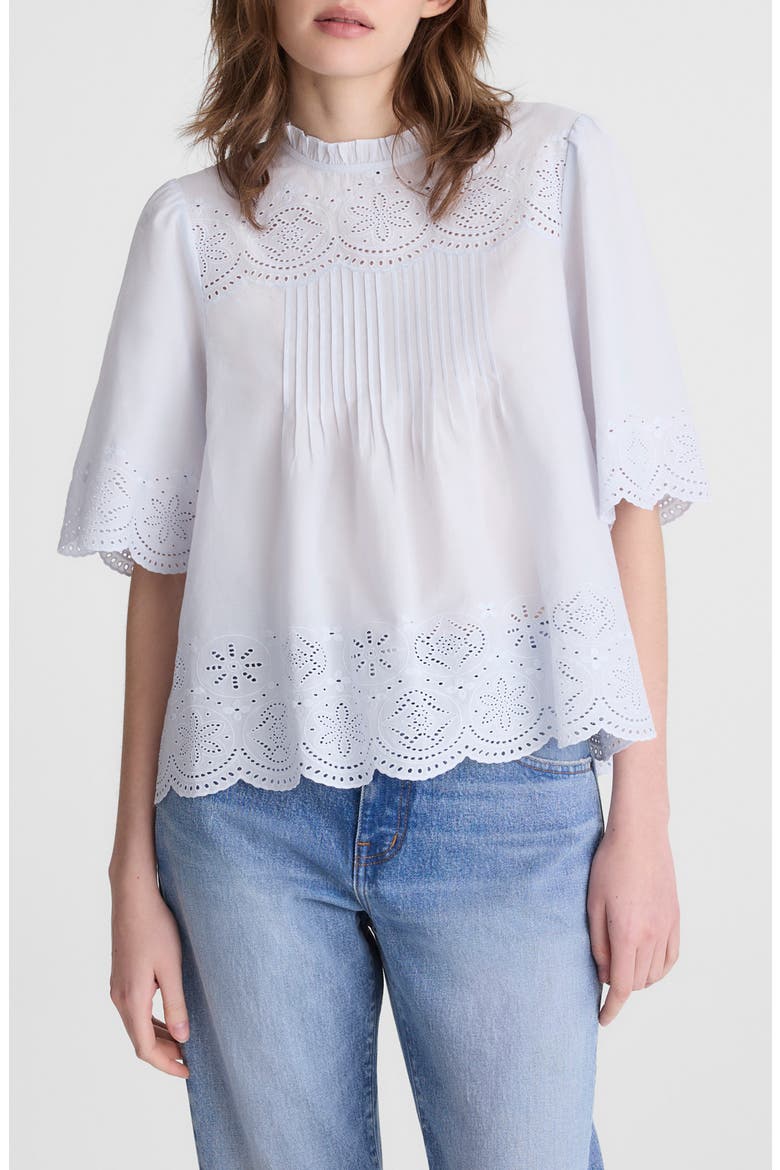 Embroidered Pintuck High Neck Cotton Voile Top, Main, color, SOFT BLUE