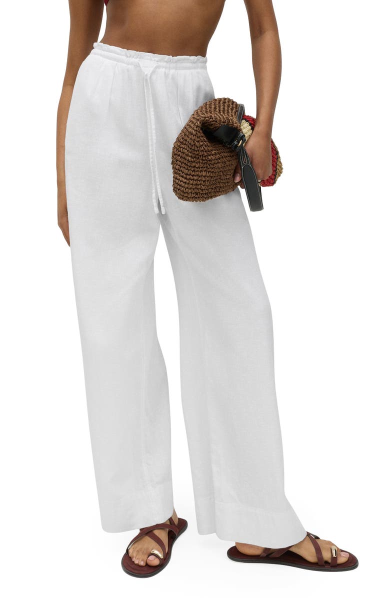 M&S Linen Blend Wide Leg Drawstring Pants, Main, color, White