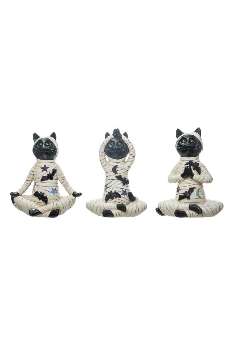 Resin Mummy Cat Figurine Set of 3 Halloween Decor, Main, color, Multicolored