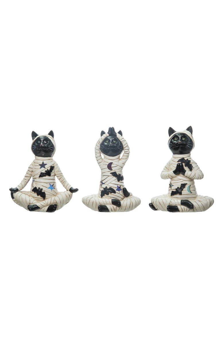 Transpac Resin Mummy Cat Figurine Set of 3 Halloween Decor, Main, color, Multi