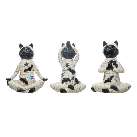 Resin Mummy Cat Figurine Set of 3 Halloween Decor