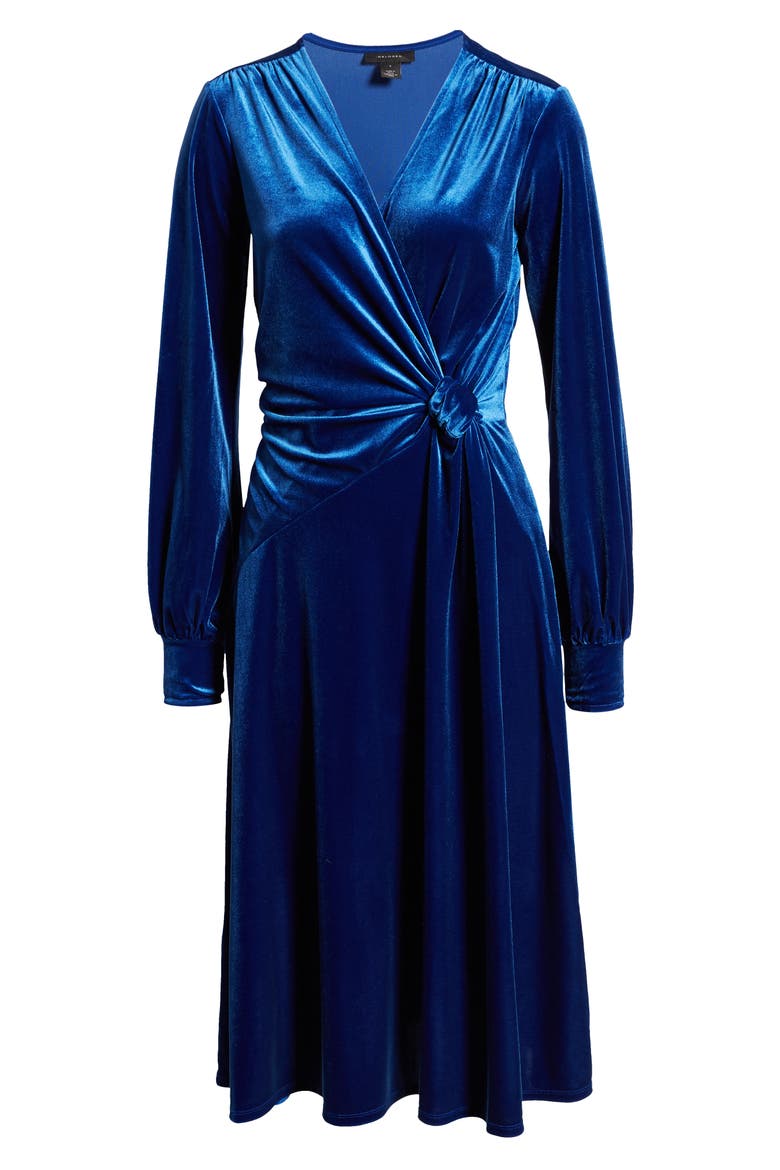Velvet Faux Wrap Dress, Alternate, color, BLUE SURF