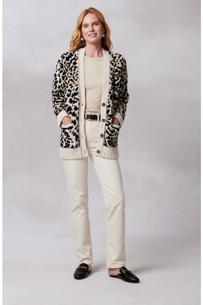 Women's Chenilla Classic Cardigan, Alternate, color, Linen Wheat Black