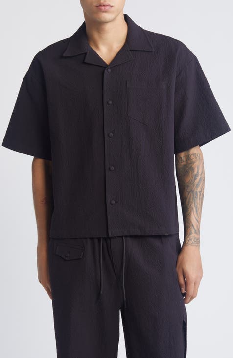 Cabana Oversize Organic Cotton Seersucker Camp Shirt