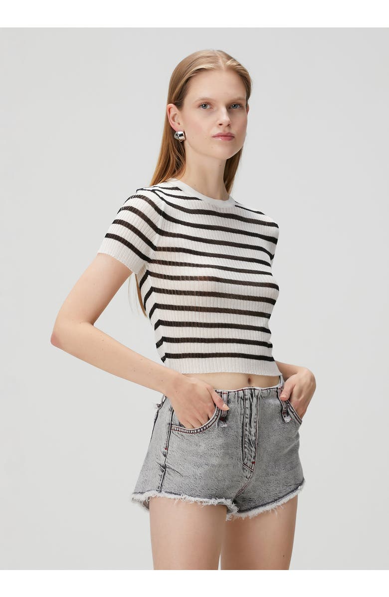PCFG Striped Short Sleeve Knit Top, Alternate, color, Black