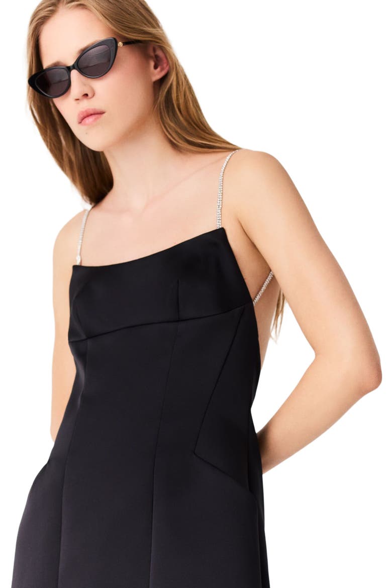 Short backless satin dress, Alternate, color, Black
